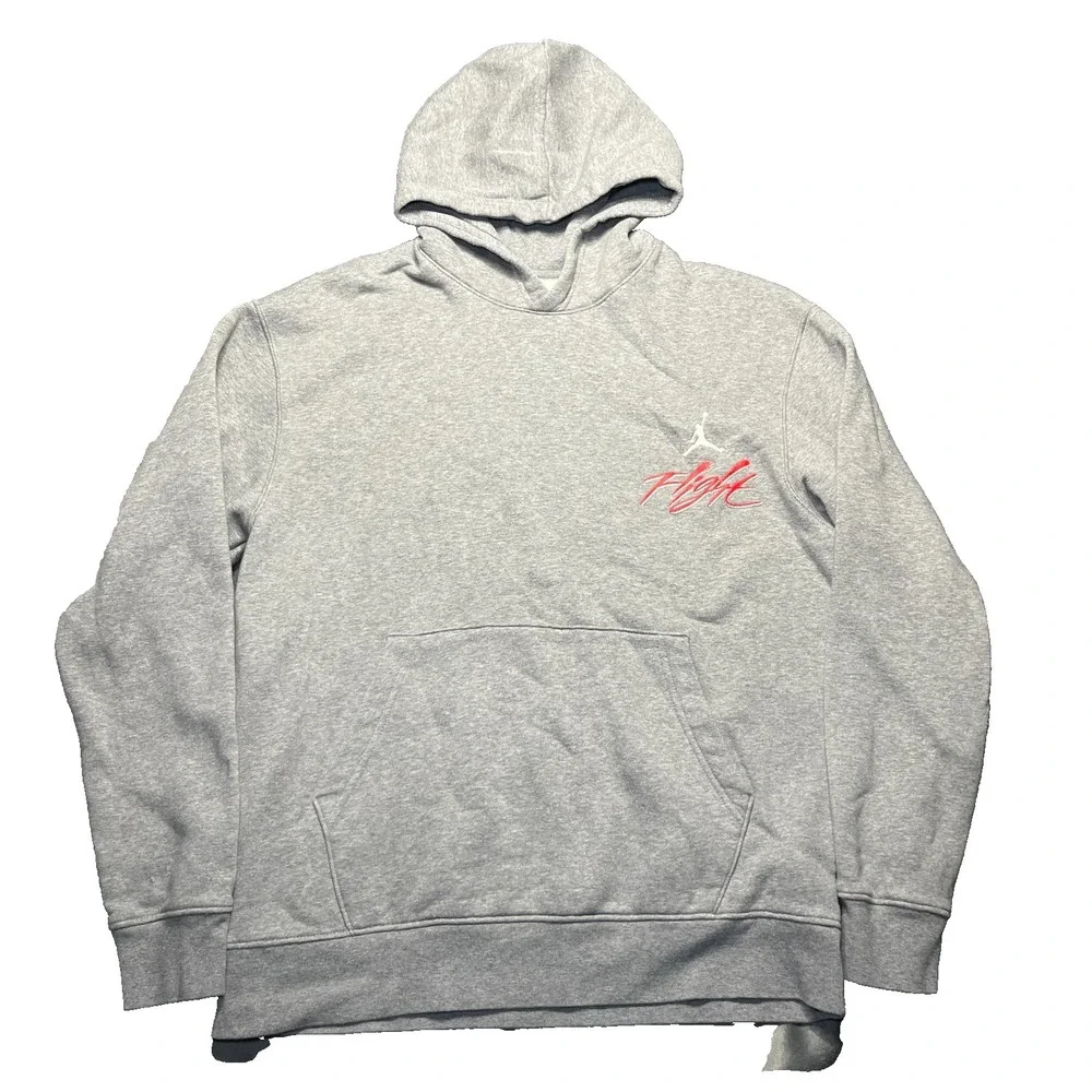 Vtg Air Jordan Flight Hoodie Men's Medium Gray Red Script Jumpman Double Sided